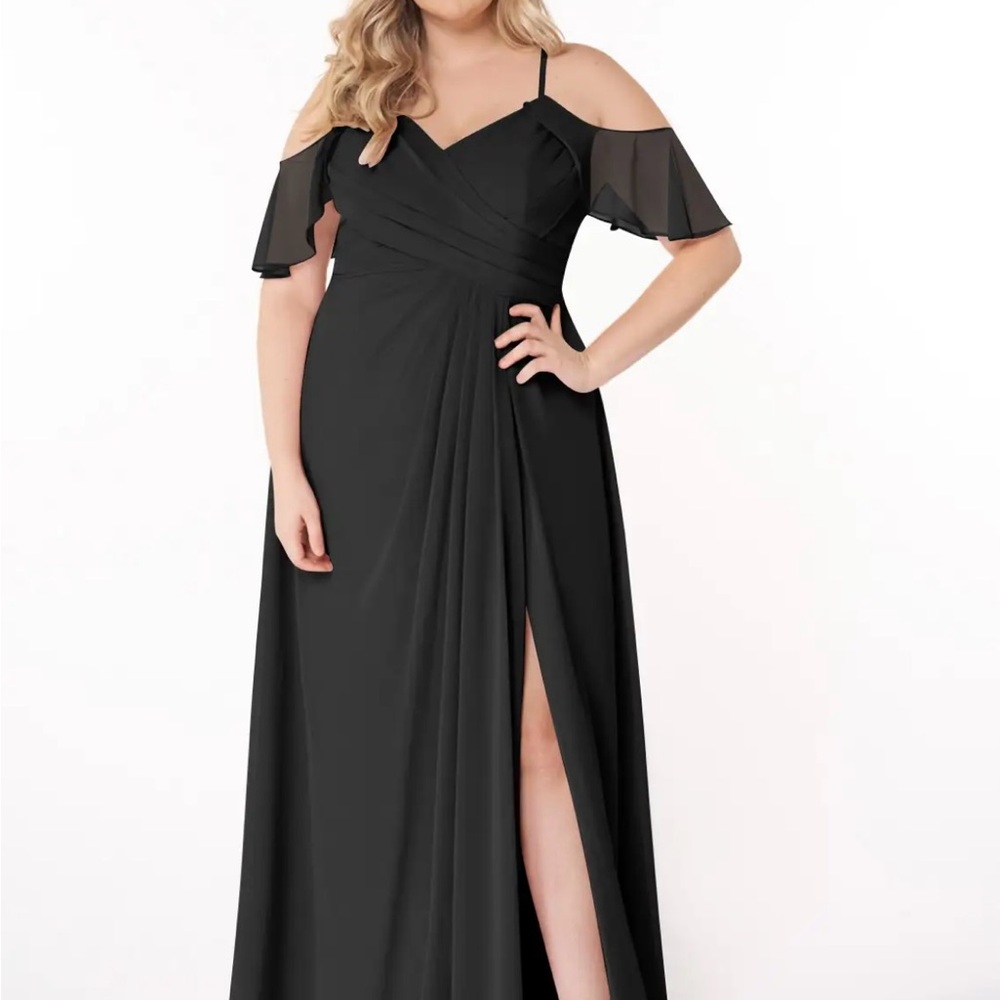 Azazie Black Cold Shoulder Flutter Sleeve Maxi Dress